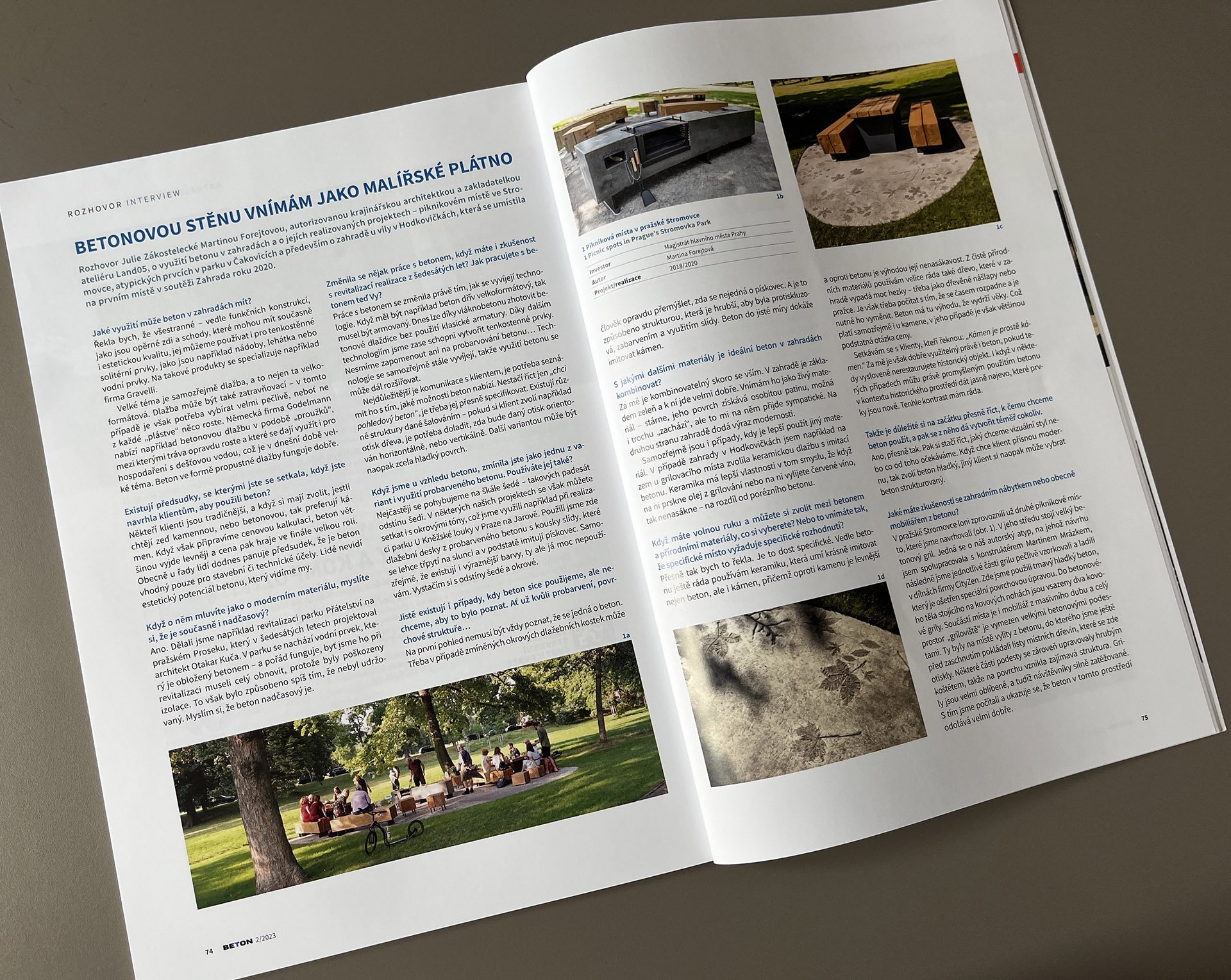 An Interview with Martina Forejtová in Beton Magazine 6/2023 - About using concrete in landscape projects
